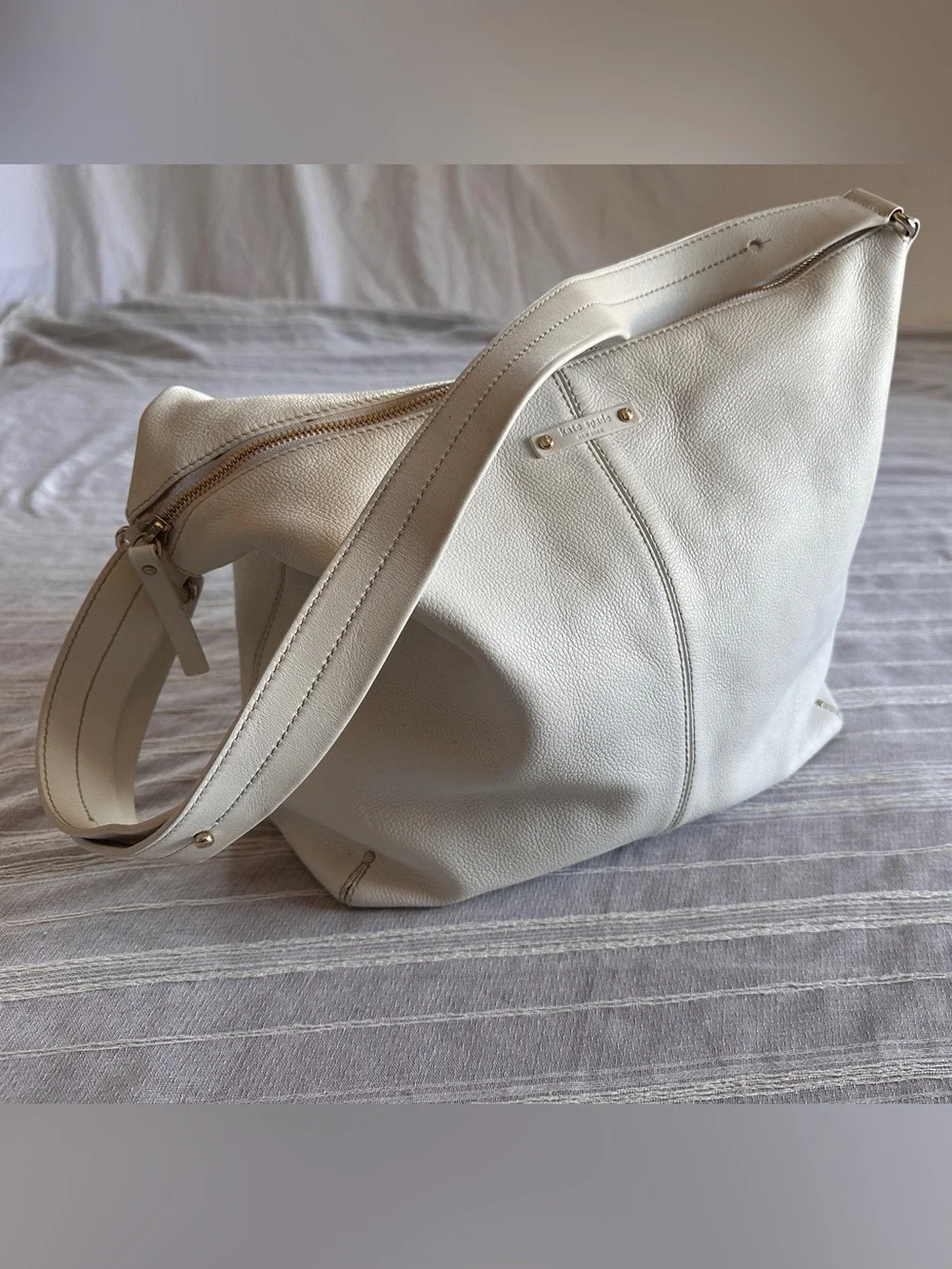 KATE SPADE NY Bone Pebbled Leather Vintage Y2K Hobo Bag Shoulder Purse